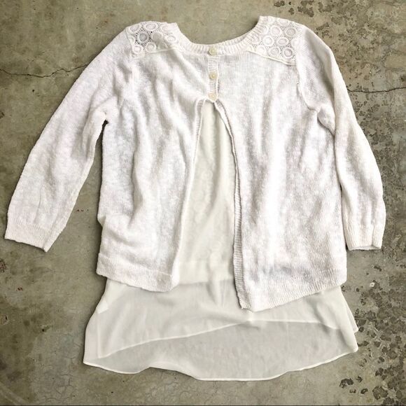 Lucky Brand cinema sweater lace split back white M - Picture 3 of 5